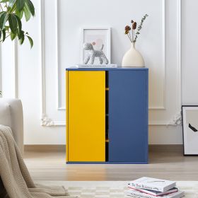 Storage Cabinet Modern Coffee Bar Cabinet Large Capacity Storage Cabinet with 3 Adjustable Shelves for Living Room, Yellow & Blue