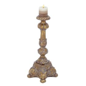 DecMode Gold Polystone Tall Standing Candle Holder