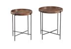 Set of 2 Modern Round Wood Brown Side Tables with Metal Legs - Contemporary Accent Furniture for Living Room, Bedroom, or Office - Stylish and Functio