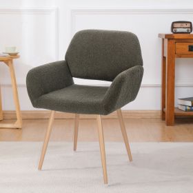 Teddy Fabric Upholstered Side Dining Chair with Metal Leg(Green teddy fabric+Beech Wooden Printing Leg),KD backrest