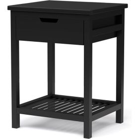 Nightstand, End Table with Open Shelf, Side Table with Drawer and Storage Shelf, Bedside Bamboo Table for Small Spaces, Living Room, Bedroom (Black)